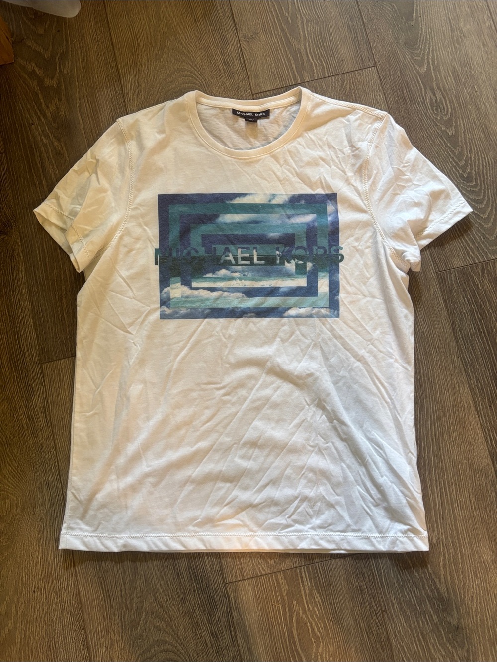 Michael Kors White Tee with Blue and Teal Graphic